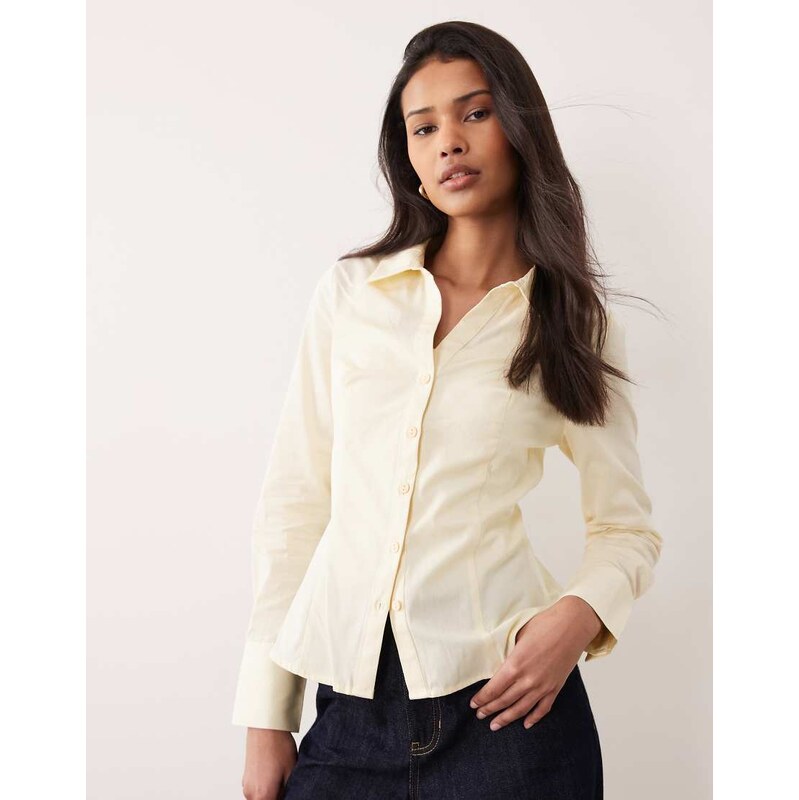 Miss Selfridge poplin fitted shirt in buttermilk-Yellow 115522693