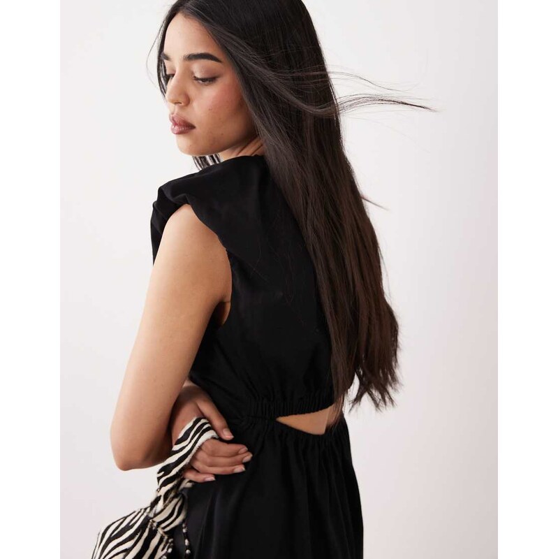 ASOS DESIGN cap sleeve ruched open back mini dress in black