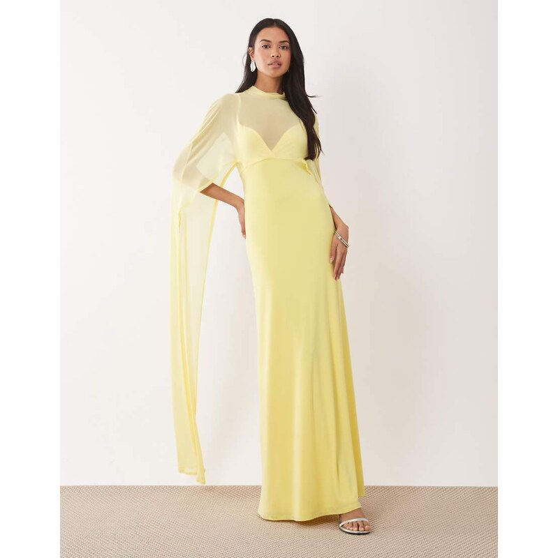 ASOS DESIGN exaggerated cape maxi dress in lemon-Yellow