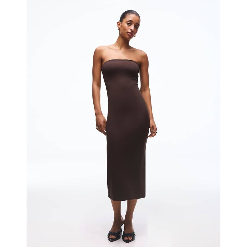 Bershka Bandeau knit midi dress in brown