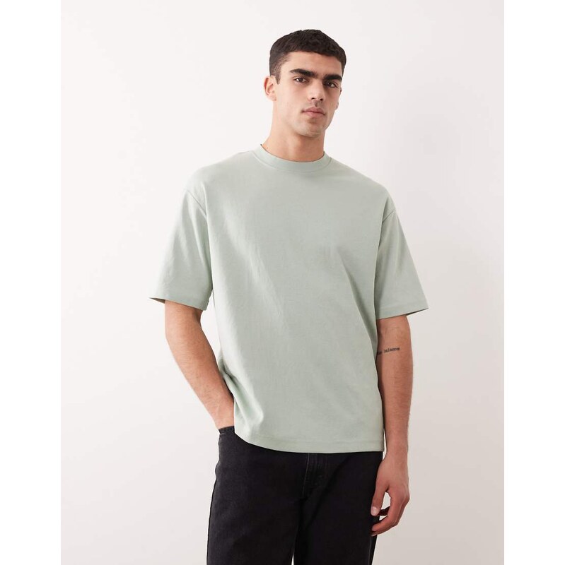 Selected heavyweight oversized t-shirt in green-Blue
