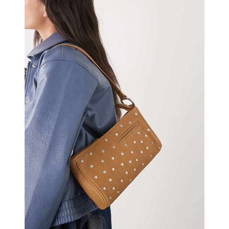 Susmies Vero leather studded bag in tan-Brown