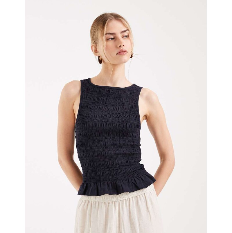 ONLY sleeveless shirred smock top in navy