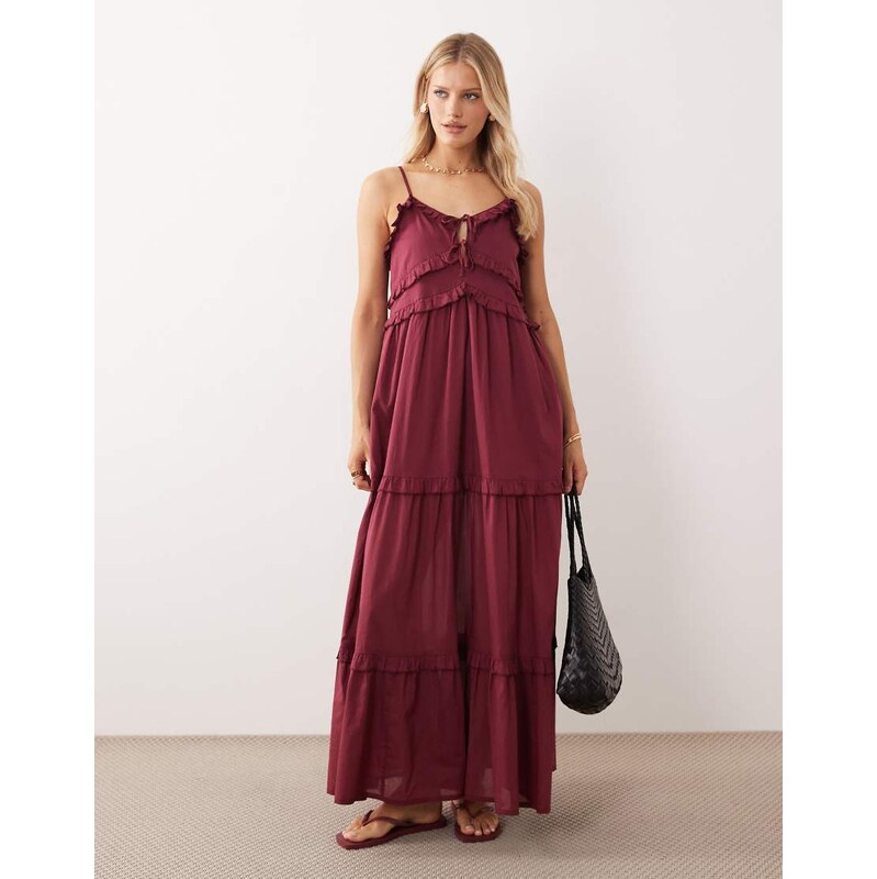 Iisla & Bird maxi ruffle beach dress in burgundy-Red 114263601