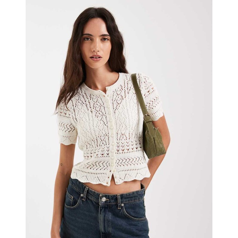 ONLY pearl buttons crochet cardigan in cream-White 115529001