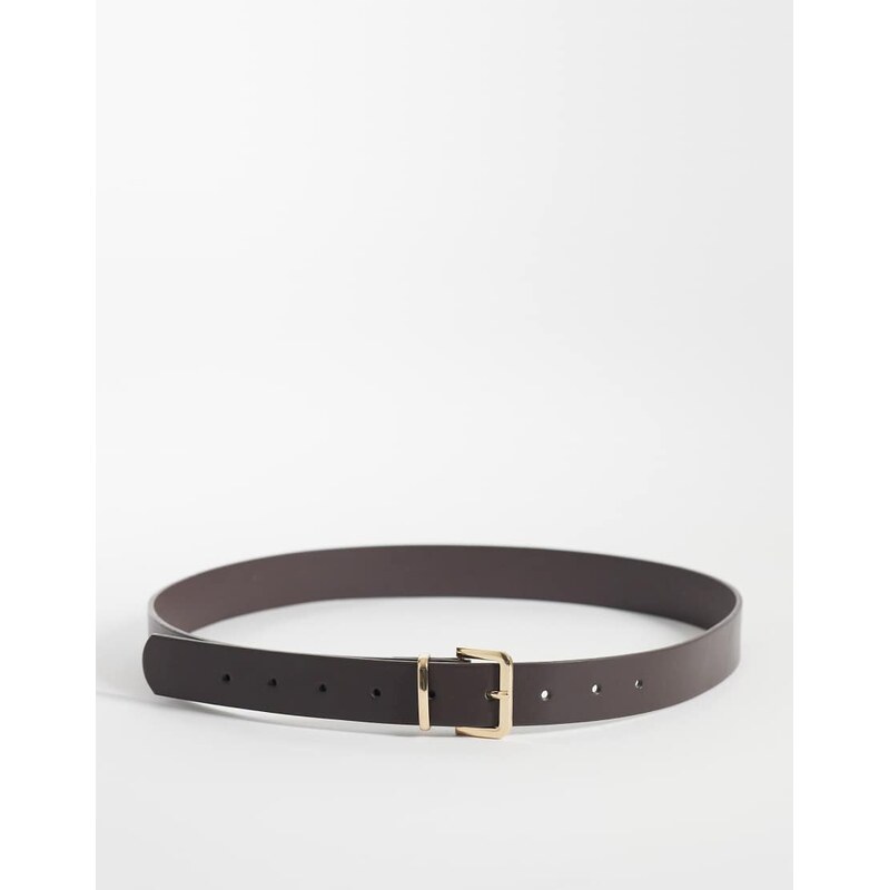 JJXX leather mix square buckle belt in brown