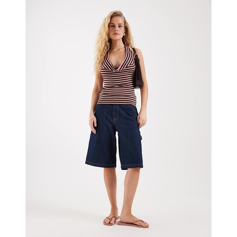 JJXX stripe halter neck in pink and brown