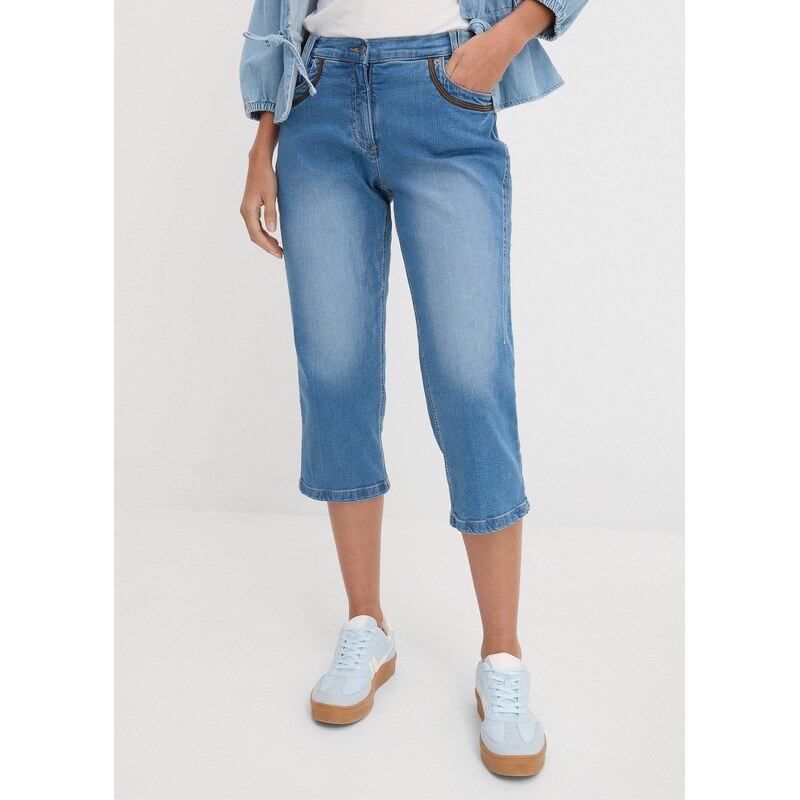 bonprix Capri džíny, Slim Fit, Mid Waist modrá Žena