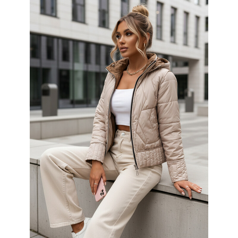 BASIC Hnědo-béžová oboustranná prošívaná bunda FALES Hnědá 90357403