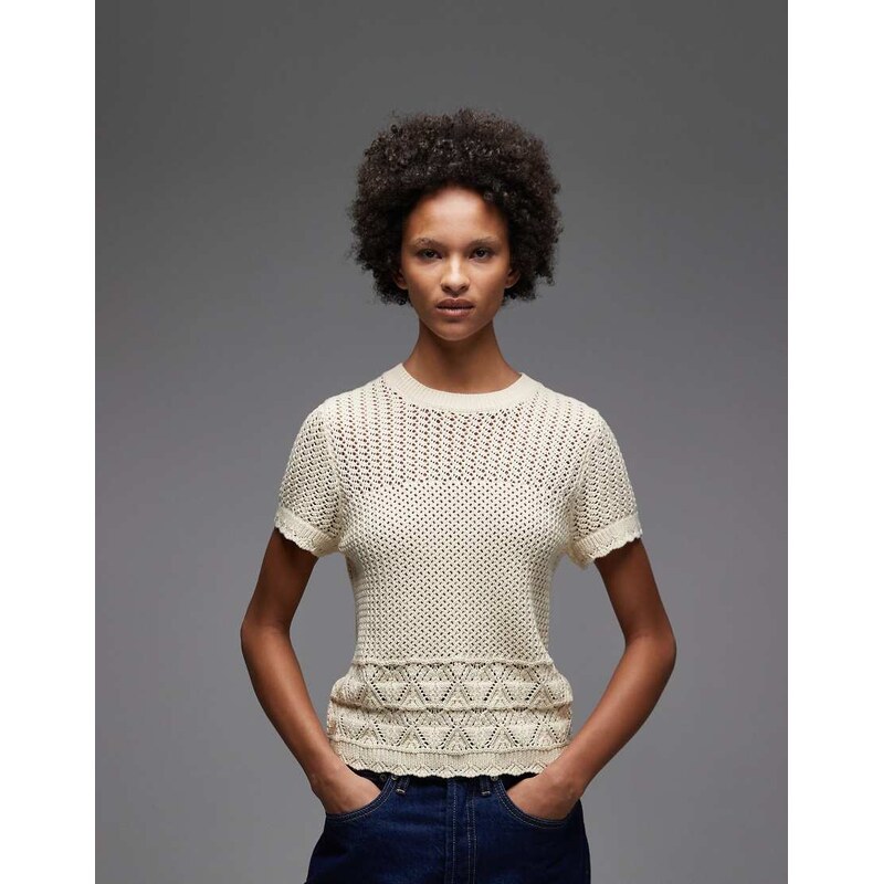 Levis crochet knitted top in ecru-White