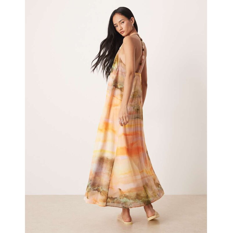 ASOS DESIGN halter neck maxi dress with bead detailing in washed