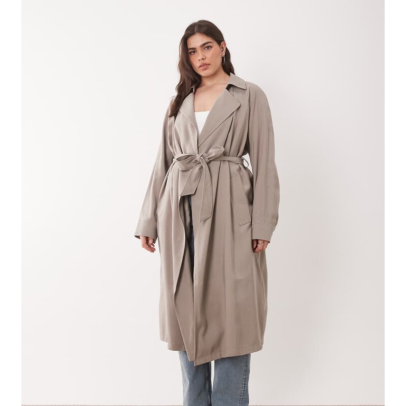 ASOS Curve ASOS DESIGN curve soft longline trench in mushroom-Grey 114263529
