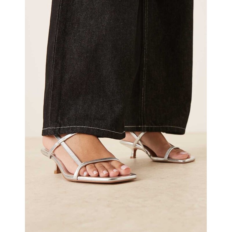 ASOS DESIGN Hop minimal kitten heel sandals in silver