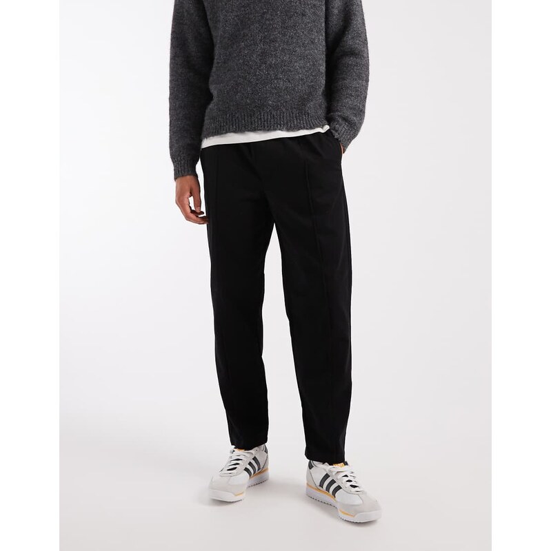 New Look pintuck tie waist trousers in black