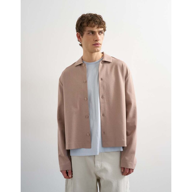 Topman relaxed fit cropped polo in taupe-Neutral