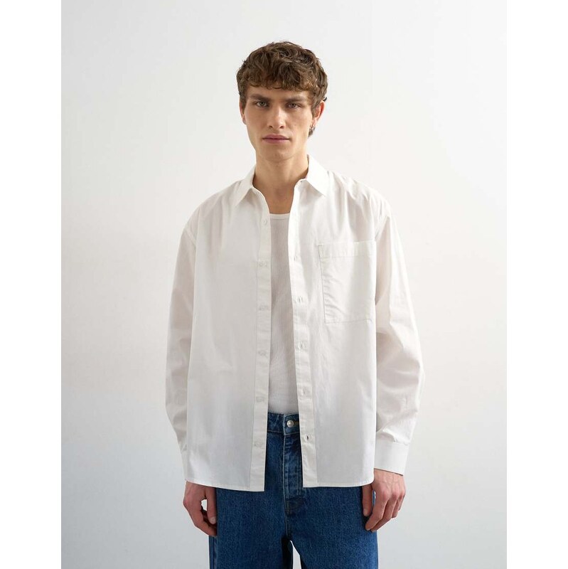 Topman relaxed fit poplin shirt in white