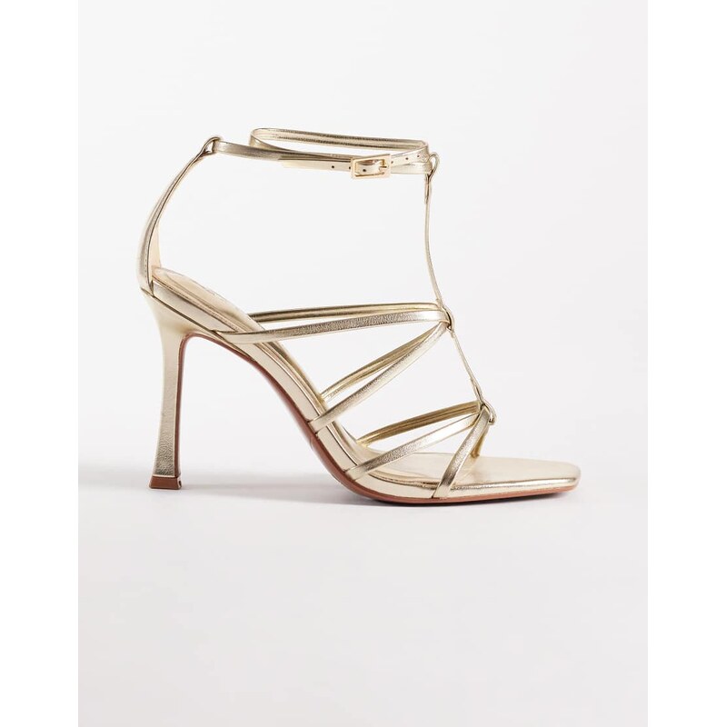 ASOS DESIGN Natalia caged T bar high heel sandals in gold