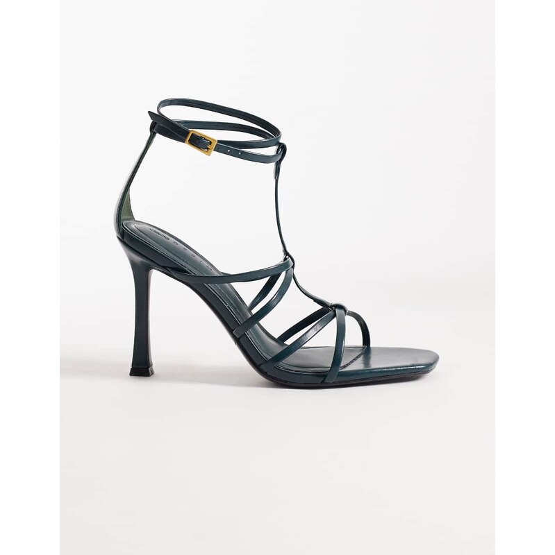 ASOS DESIGN Natalia caged T bar high heel sandals in teal-Blue