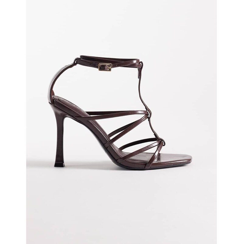 ASOS DESIGN Natalia caged T bar high heel sandals in chocolate