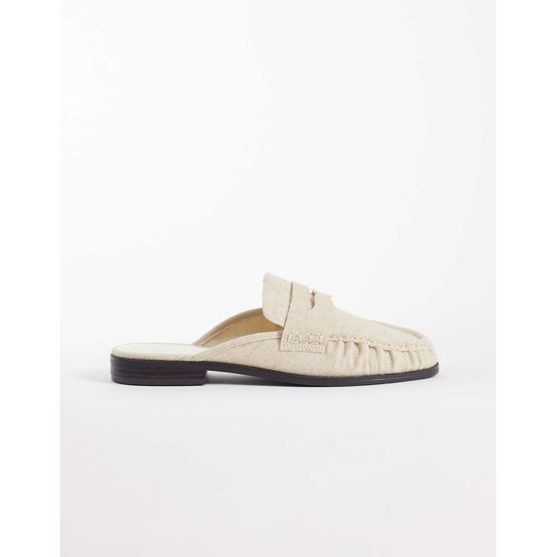 ASOS DESIGN Mouse ruched detail loafer mules in natural-Neutral