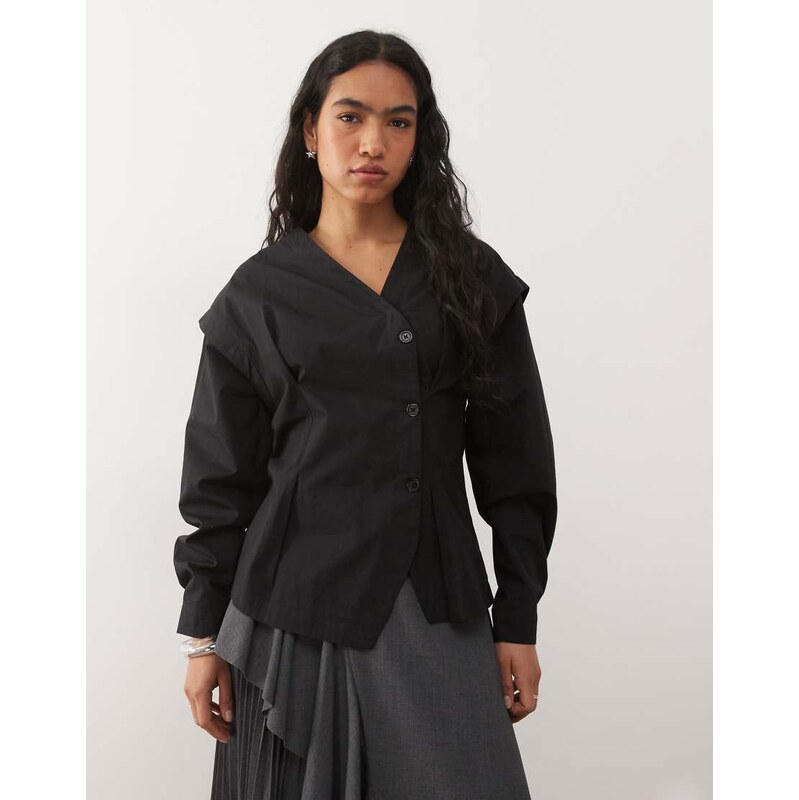 Reclaimed Vintage asymmetric button up shirt with panel details in 114263558
