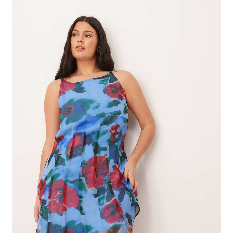 ASOS Curve ASOS DESIGN Curve slash neck seamed godet mini dress
