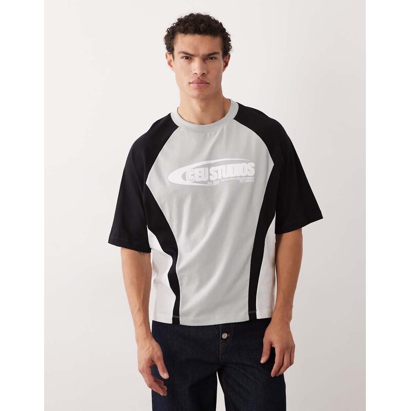 ASOS DESIGN boxy oversized t-shirt with cut and sew panelling