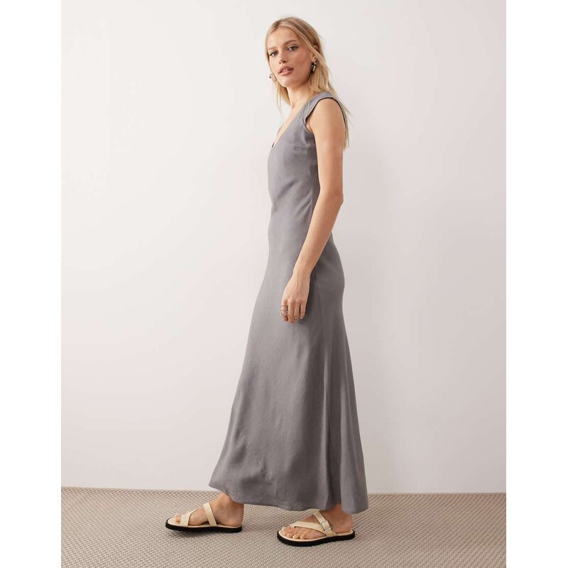 ASOS DESIGN scoop neck bias maxi dress in grey