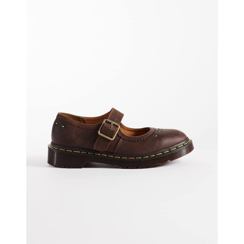 Dr Martens Mary Jane embossed flower shoe in dark brown 114263597
