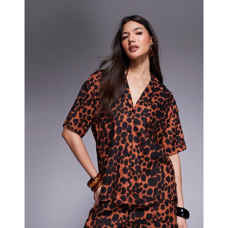 ASOS DESIGN revere collar linen co-ord shirt in animal print