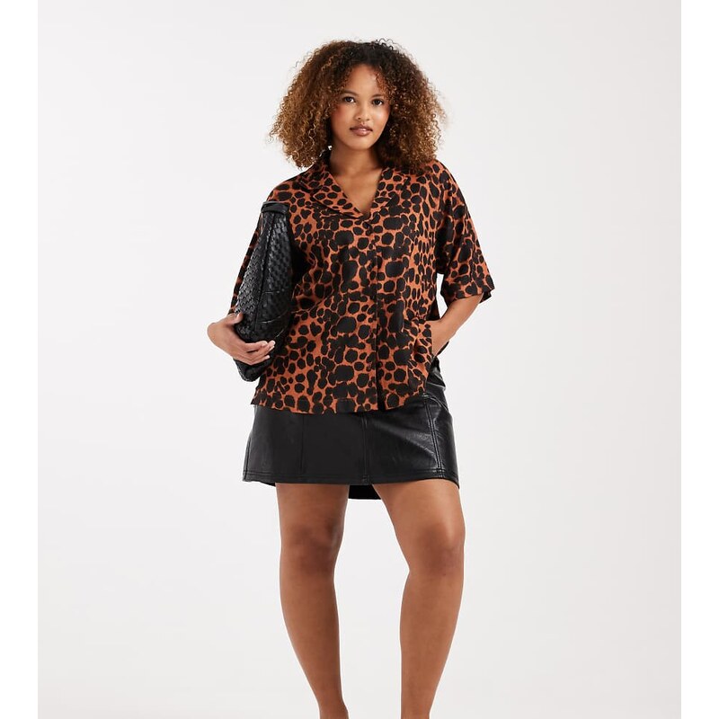ASOS Curve ASOS DESIGN Curve revere collar linen co-ord shirt in 115519594
