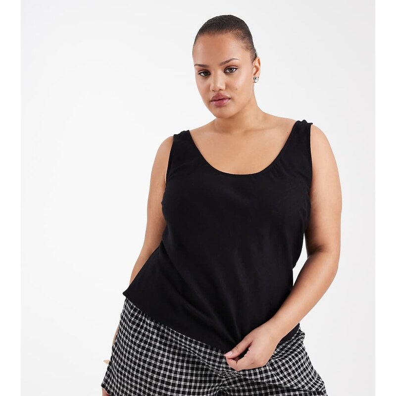 ASOS Curve ASOS DESIGN Curve scoop neck linen cami in Black 115519583