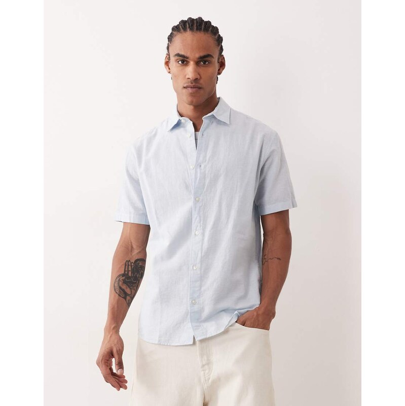 Jack & Jones short sleeve linen blend shirt in light blue