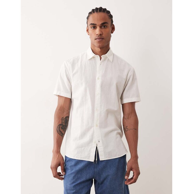 Jack & Jones short sleeve linen blend shirt in white