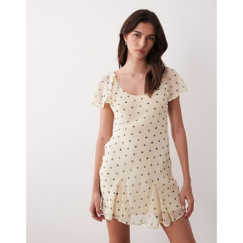 ASOS DESIGN ruffle sleeve scoop bias mini dress in blue black