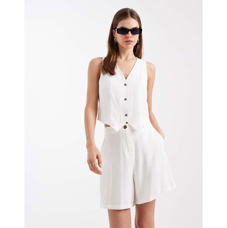 Vero Moda linen touch tailored shorts co-ord in white