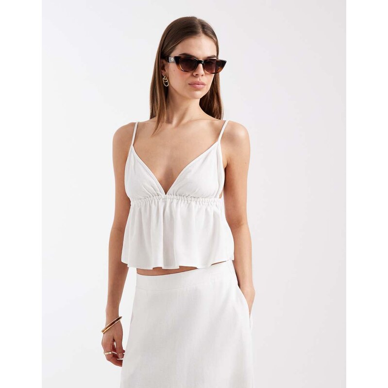 Vero Moda linen touch cami strap top co-ord in white 115521410
