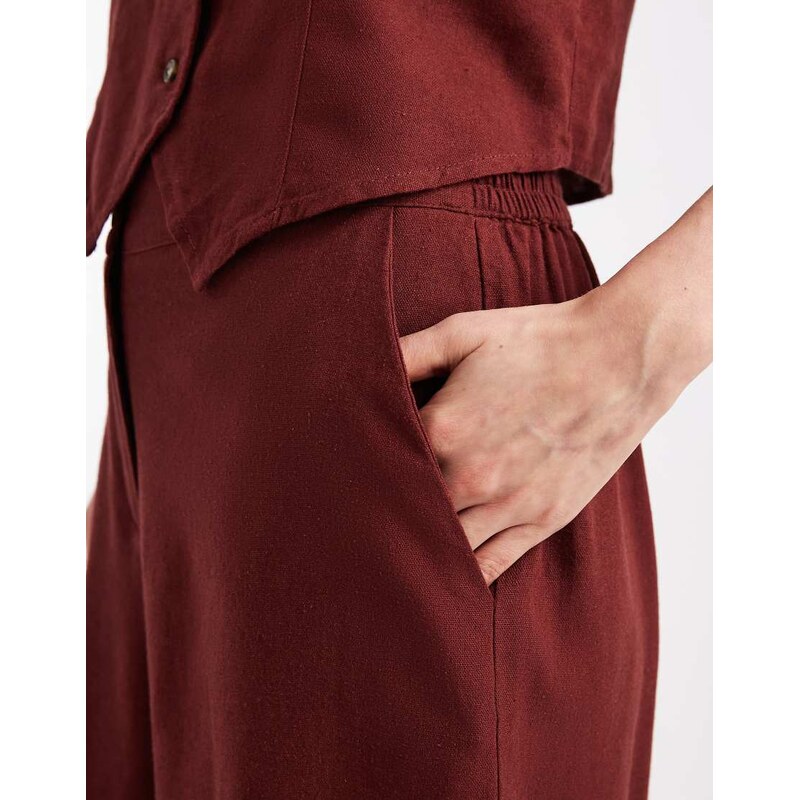Vero Moda linen touch tailored shorts co-ord in burgundy