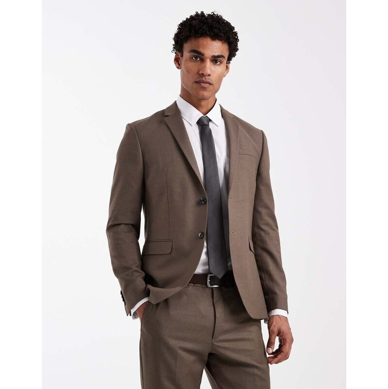 Jack & Jones Premium super slim co-ord suit jacket in brown