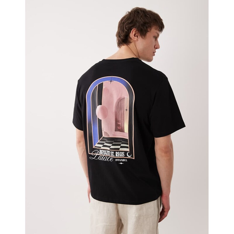 Jack & Jones oversized t-shirt with scenic backprint in black