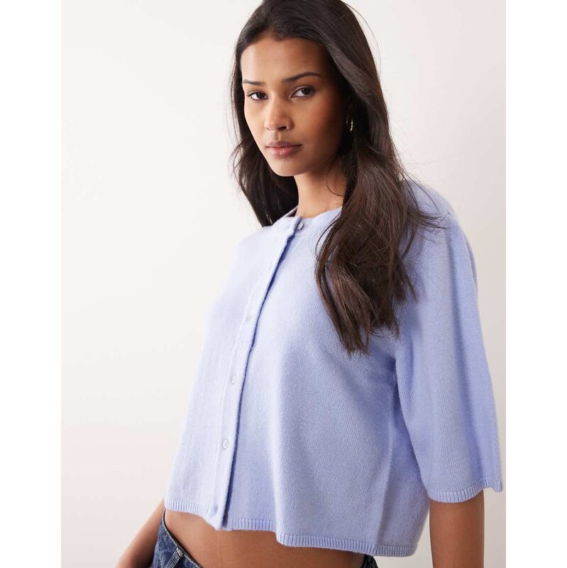 Object short sleeve knitted cardigan in sky blue