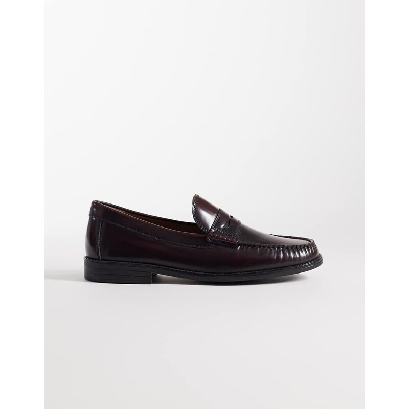 Jack & Jones leather penny loafer in burgundy-Red