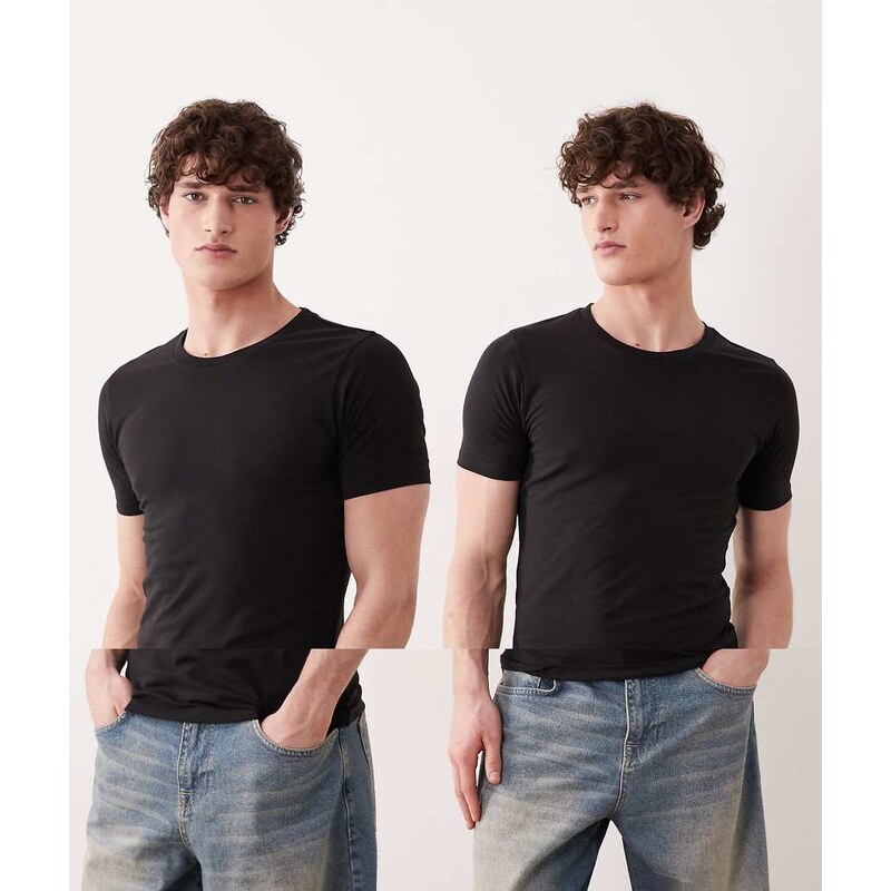 Jack & Jones 2 pack muscle fit t-shirts in black