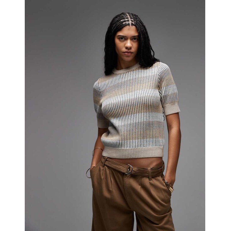& Other Stories sheered top on beige stripe-Neutral
