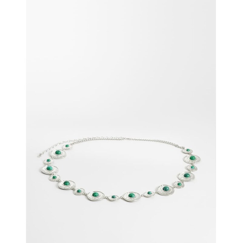 ASOS Curve ASOS DESIGN Curve waist and hip green stone set chain belt 114263714