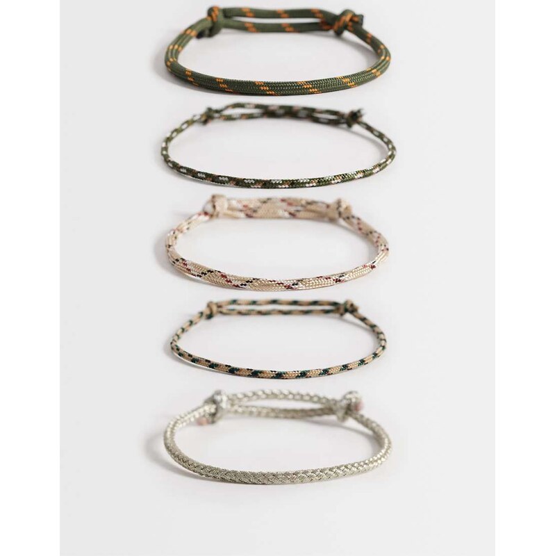 ASOS DESIGN 5 pack rope puller bracelet in multi-Neutral 114263718