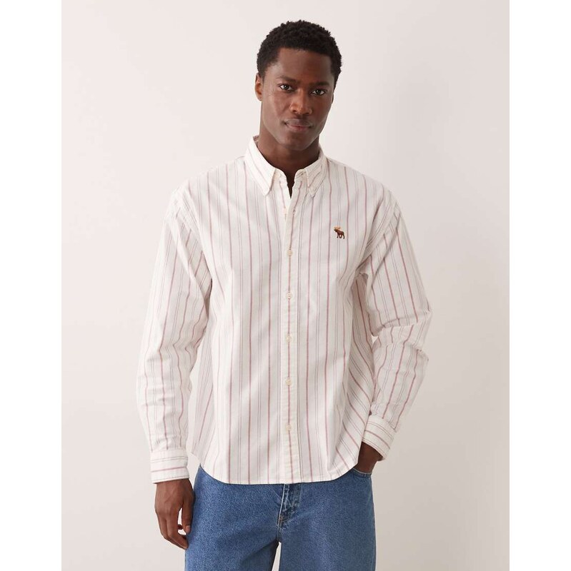 Abercrombie & Fitch icon logo oxford shirt in white stripe 114263725
