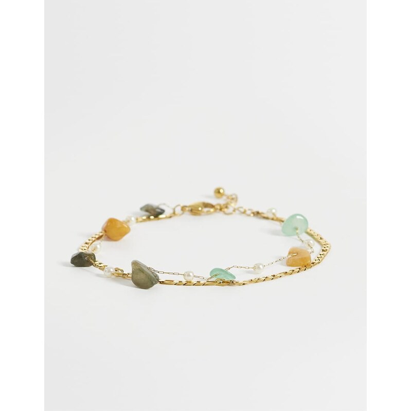 Reclaimed Vintage stainless steel with semi precious stone anklet in 114263730