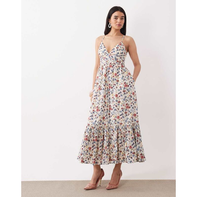 Abercrombie & Fitch v neck flowy maxi dress with built in bra in 114263735
