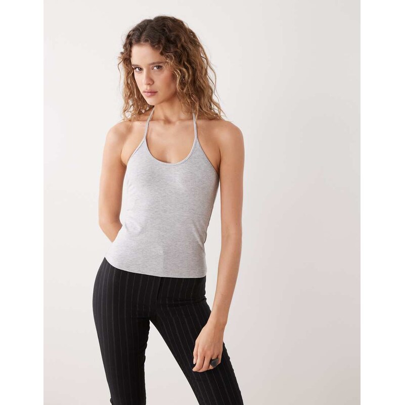Weekday scoop halter neck vest top in grey melange 114263744